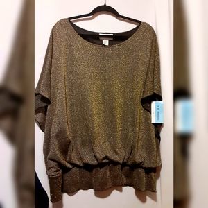 Blousey Flutter Drop Cap Sleeve Glitter Top - 2X